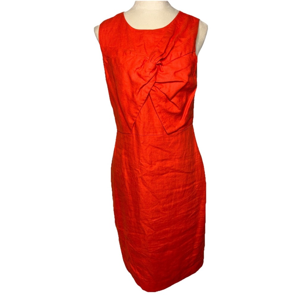 J Crew 100% Linen Red Orange Dress Women's 2 Business Party Wedding Party